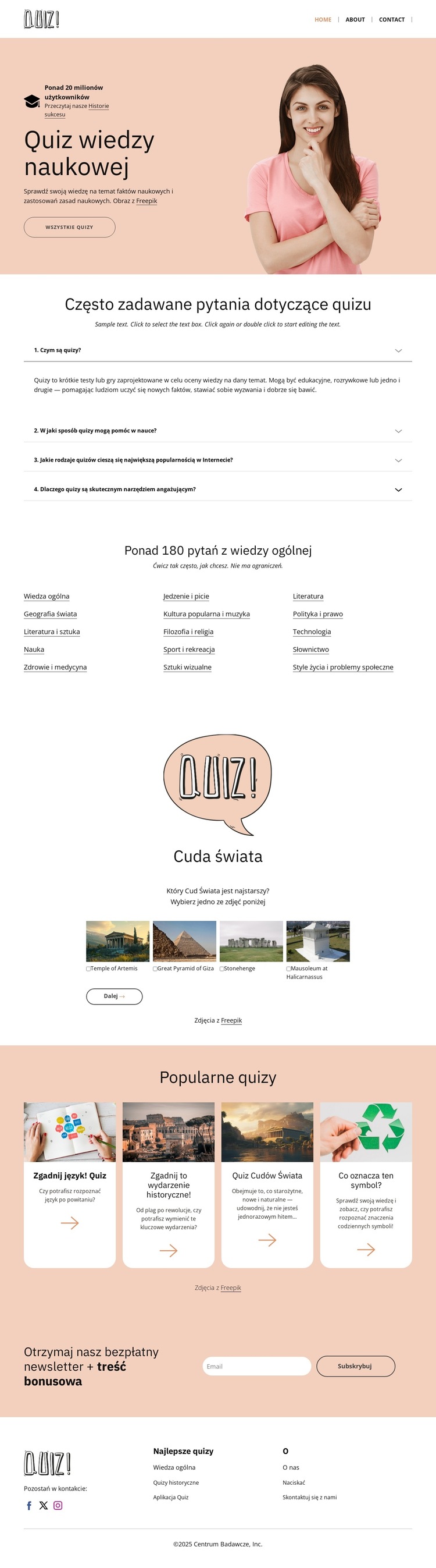 Sprawdź swoją wiedzę naukową Szablon witryny sieci Web