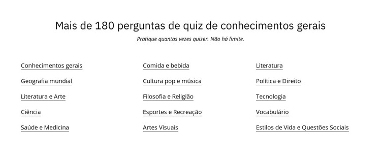 180 perguntas do quiz Modelo HTML