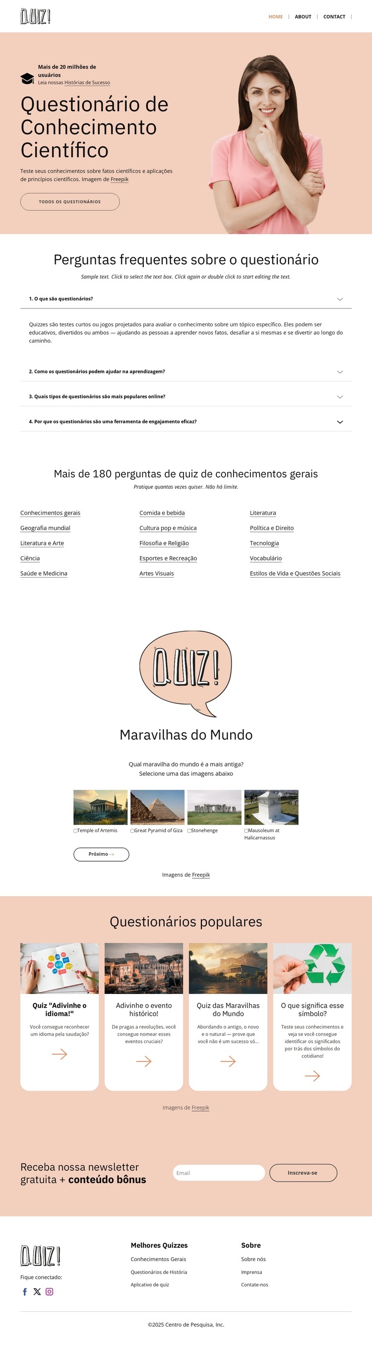Desafie seu conhecimento científico Modelo de site