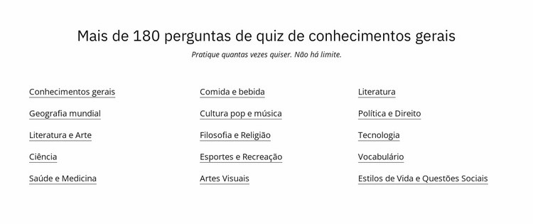 180 perguntas do quiz Landing Page