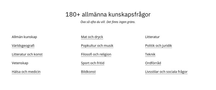 180 frågesportfrågor HTML-mall