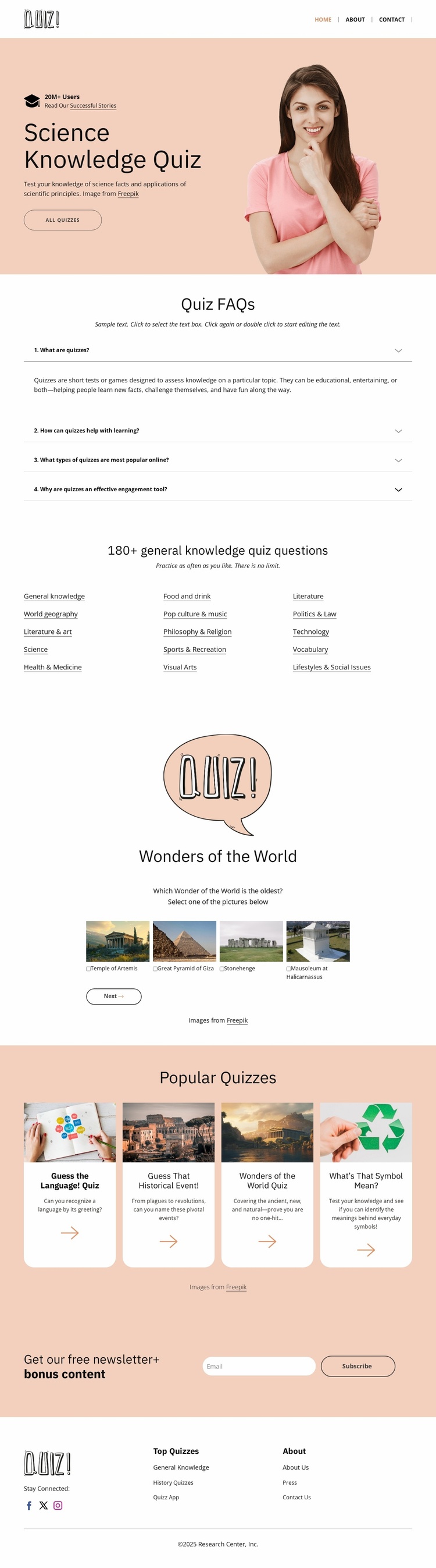 Challenge your scientific knowledge Website Template