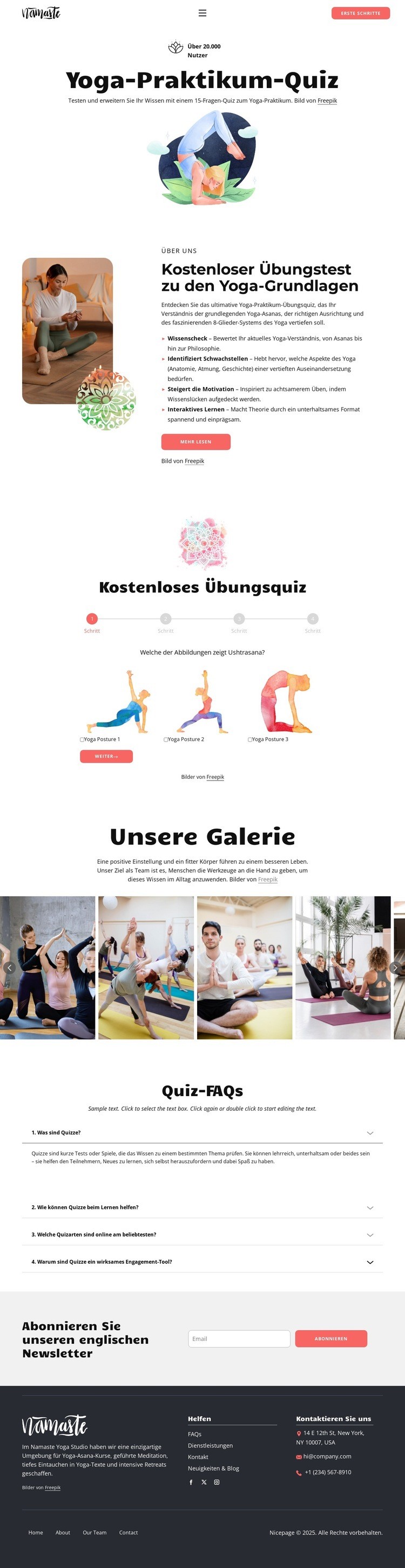 Yoga-Wissensquiz Website design