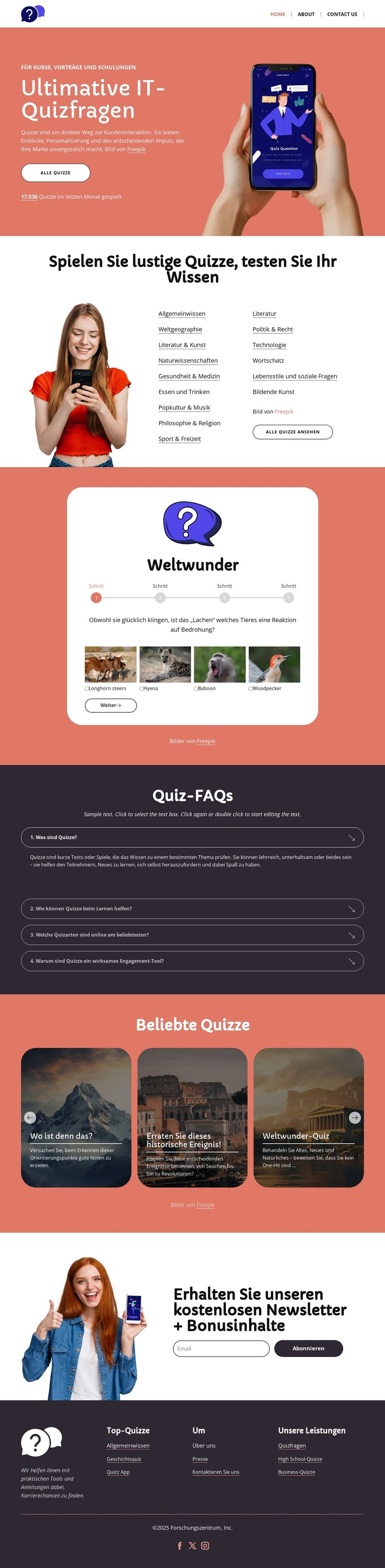 Spielen Sie lustige Quizze Website-Vorlage