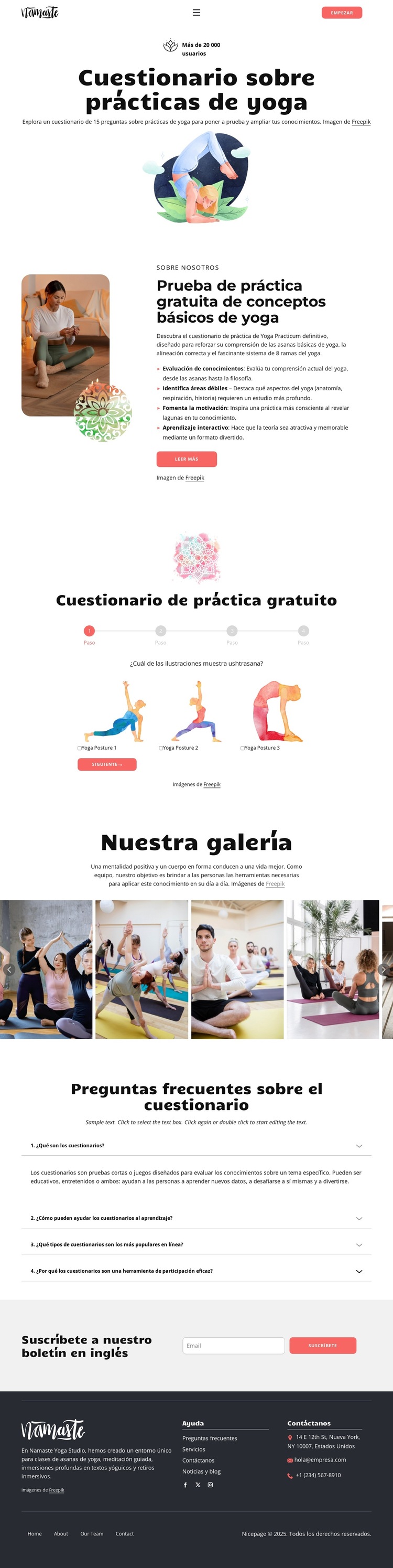 Cuestionario de conocimientos de yoga Plantilla de sitio web