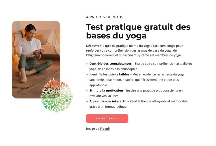 Test pratique gratuit des bases du yoga Maquette de site Web