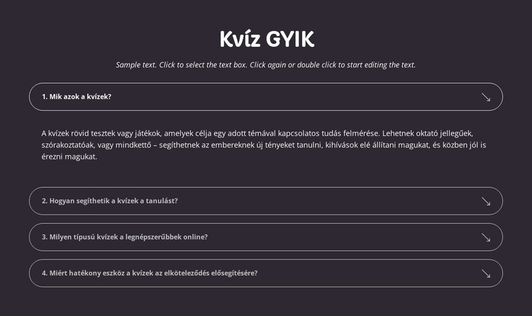 Kvíz GYIK Weboldal sablon