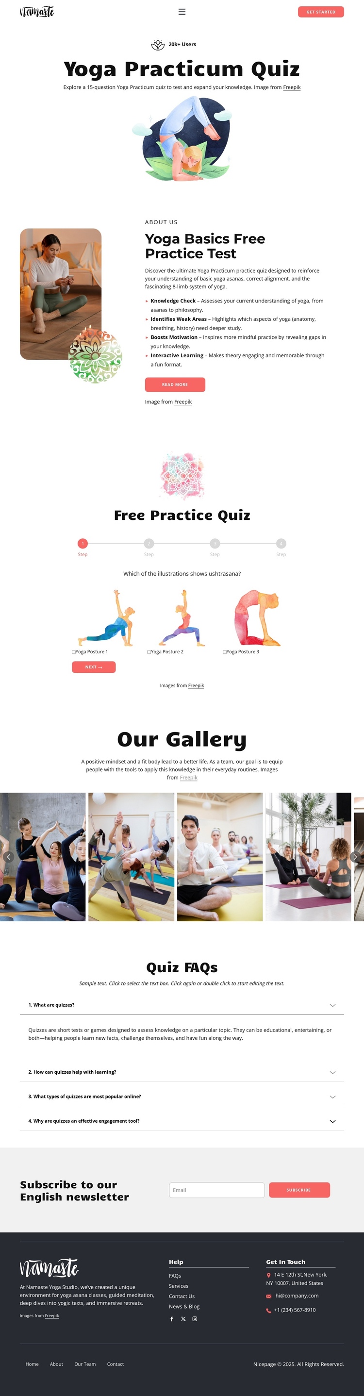 Yoga knowledge quiz One Page Template