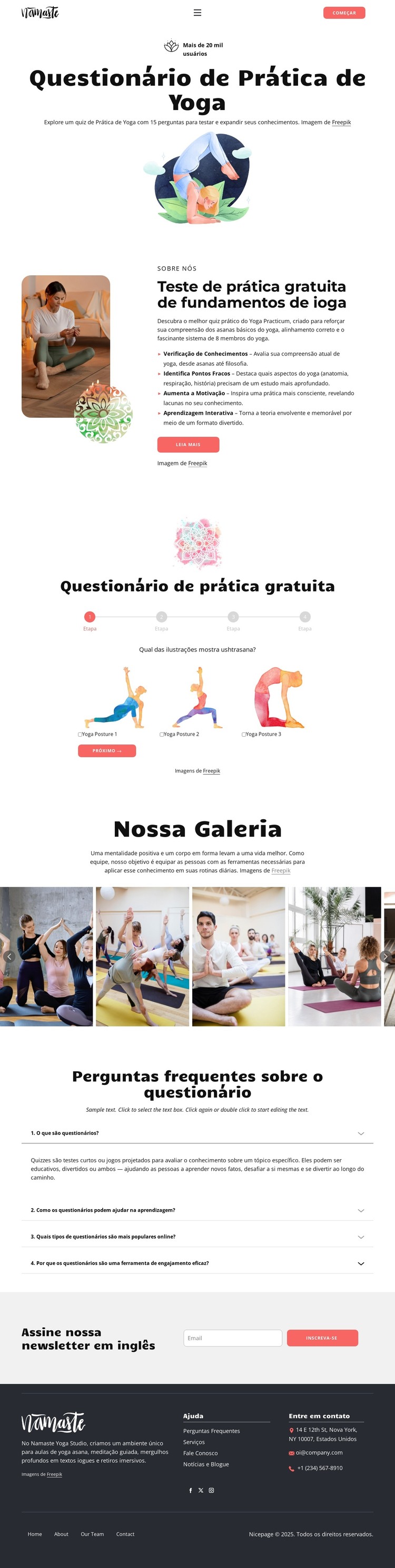 Questionário de conhecimentos sobre ioga Modelo HTML