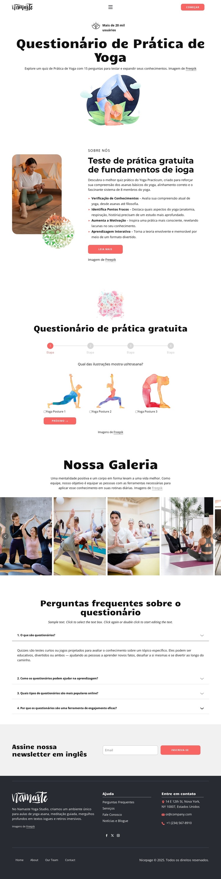 Questionário de conhecimentos sobre ioga Modelo de site