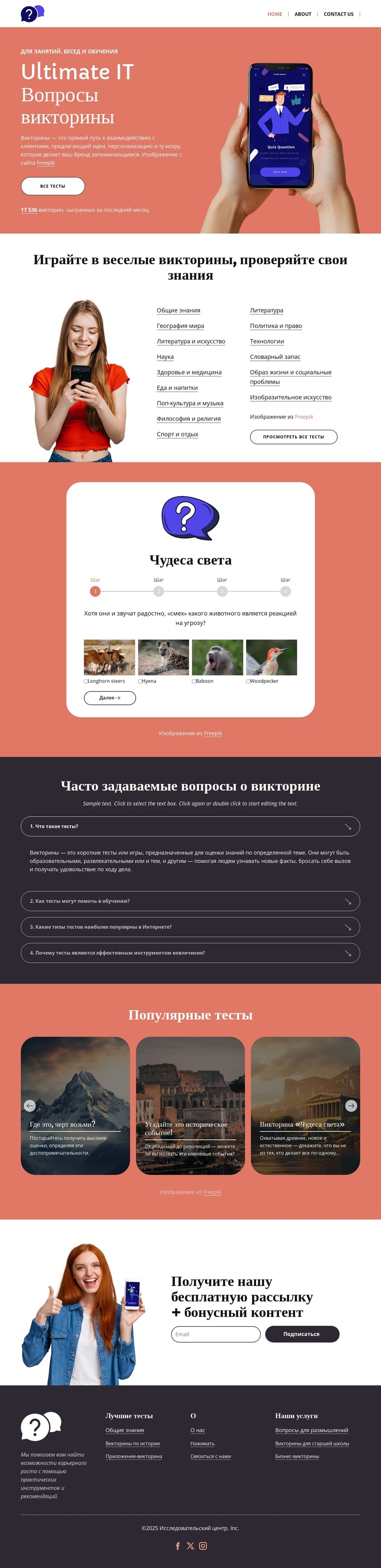 Играйте в веселые викторины Шаблон веб-сайта