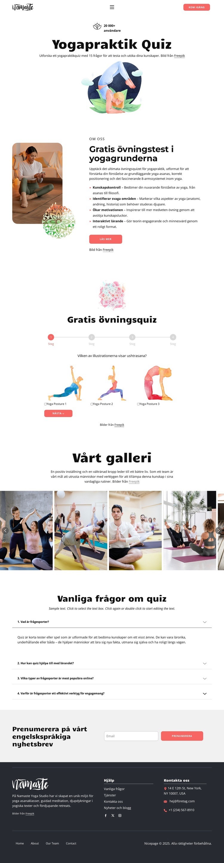 Yogakunskapsquiz Webbplats mall