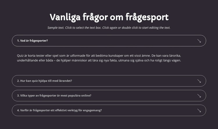 Vanliga frågor om frågesport Webbplats mall