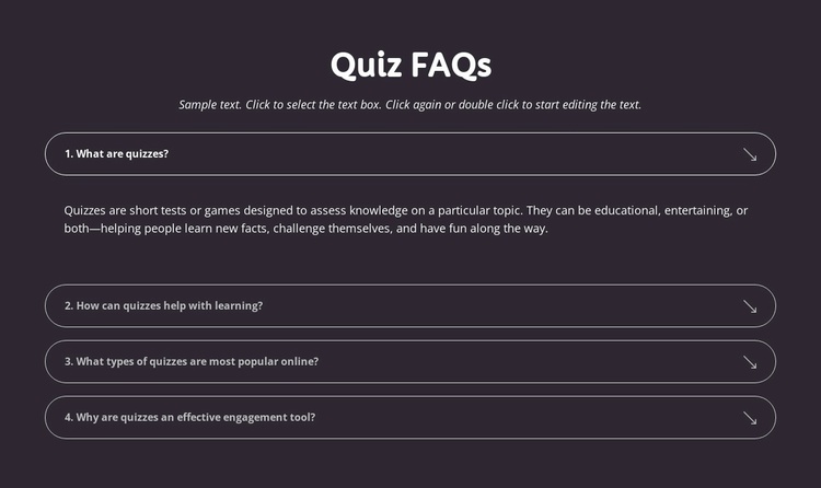 Quiz faqs Landing Page