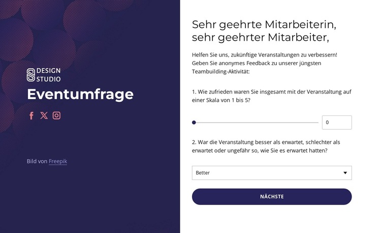 Team Building feedback survey Website-Vorlage