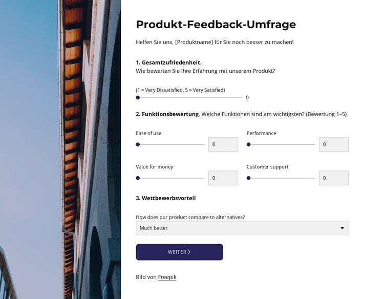 Product feedback survey Website-Vorlage
