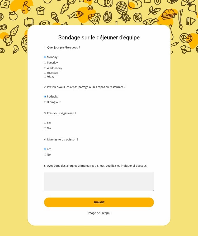 Team lunch poll Modèle d'une page