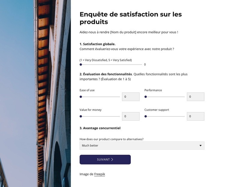 Product feedback survey Modèle d'une page
