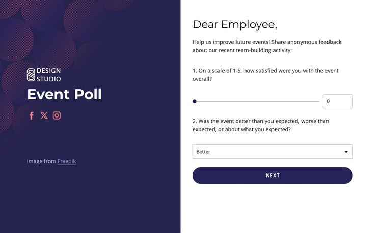 Team Building feedback survey HTML5 Template