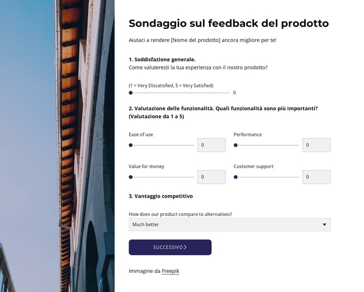 Product feedback survey Modello di sito Web