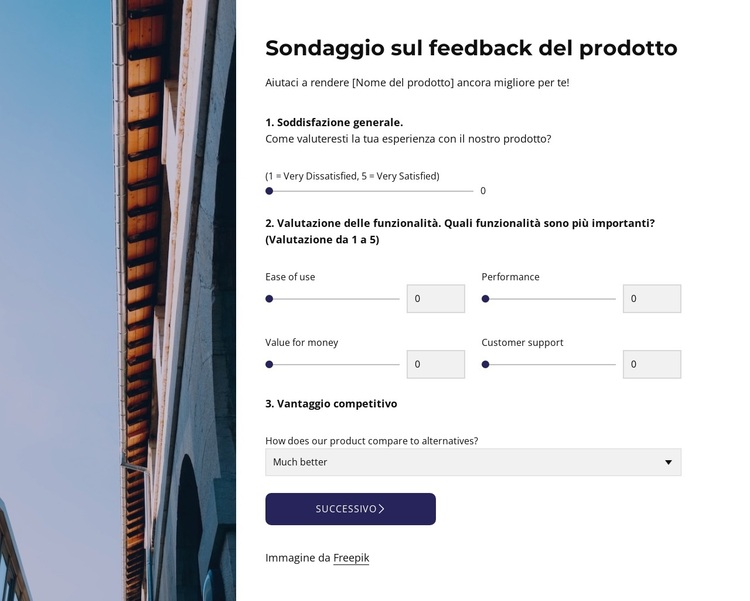Product feedback survey Tema WordPress