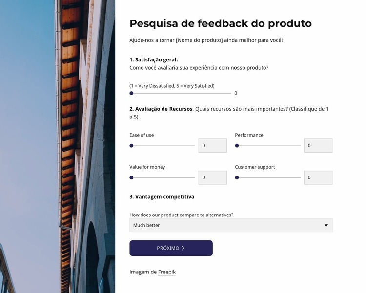 Product feedback survey Modelo HTML5