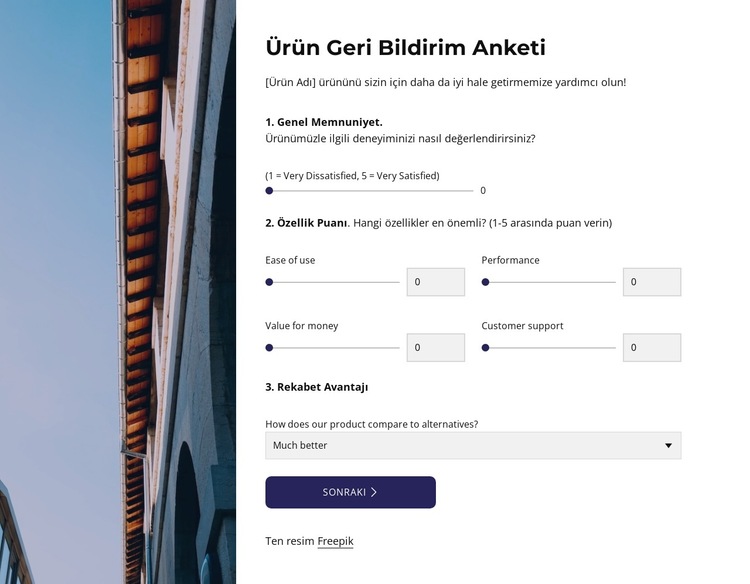 Product feedback survey Web Sitesi Şablonu