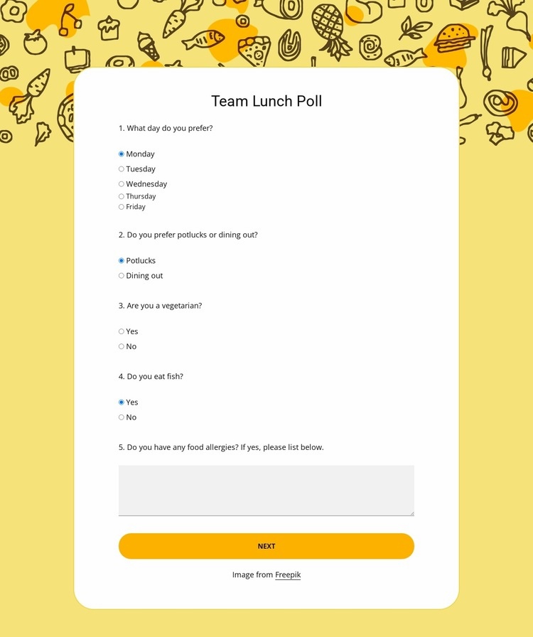 Team lunch poll Web Page Design