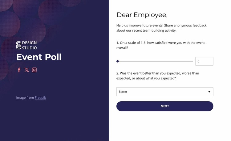 Team Building feedback survey Website Mockup