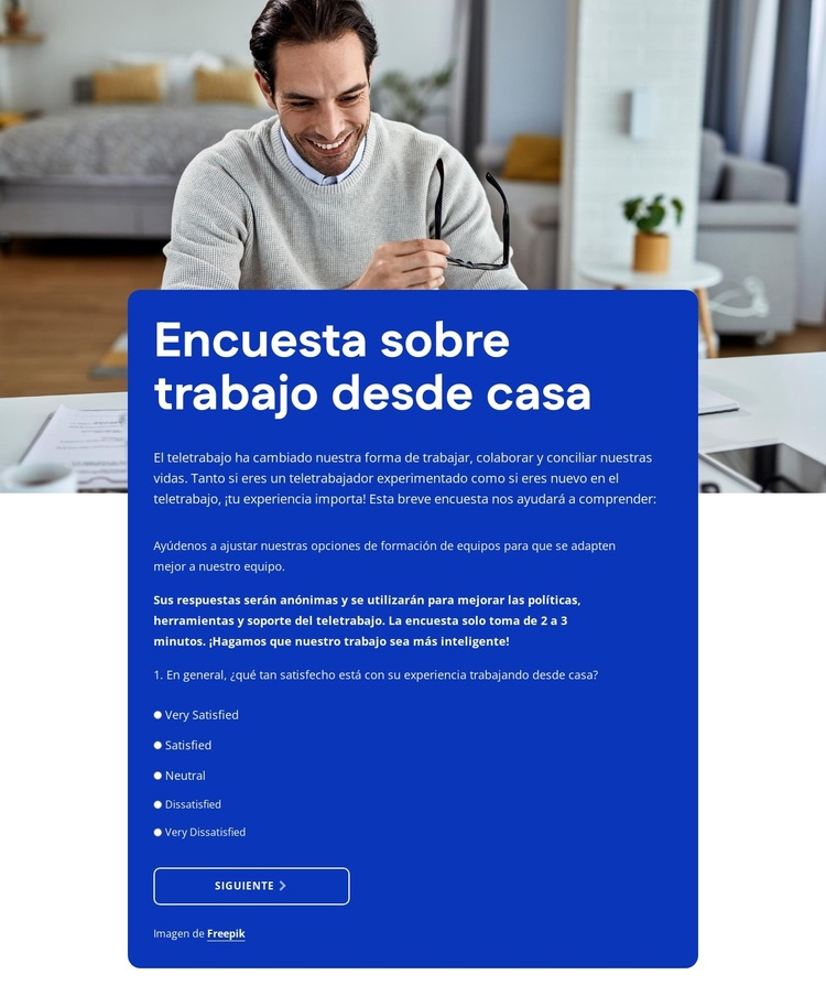 Work from home survey Plantilla de sitio web