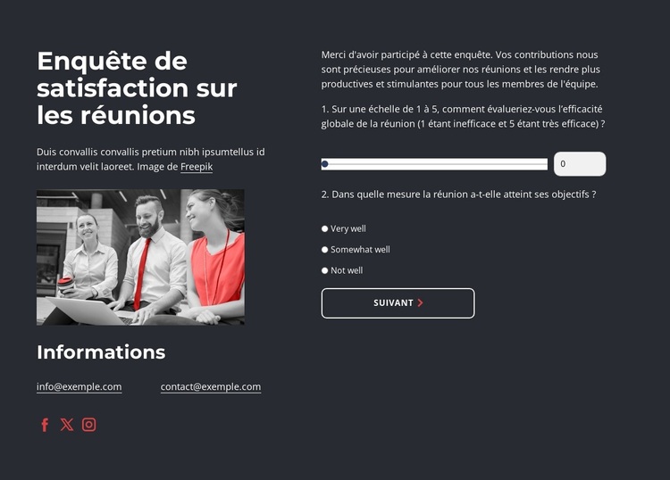 Meeting feedback survey Thème WordPress