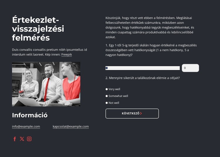 Meeting feedback survey Weboldal sablon