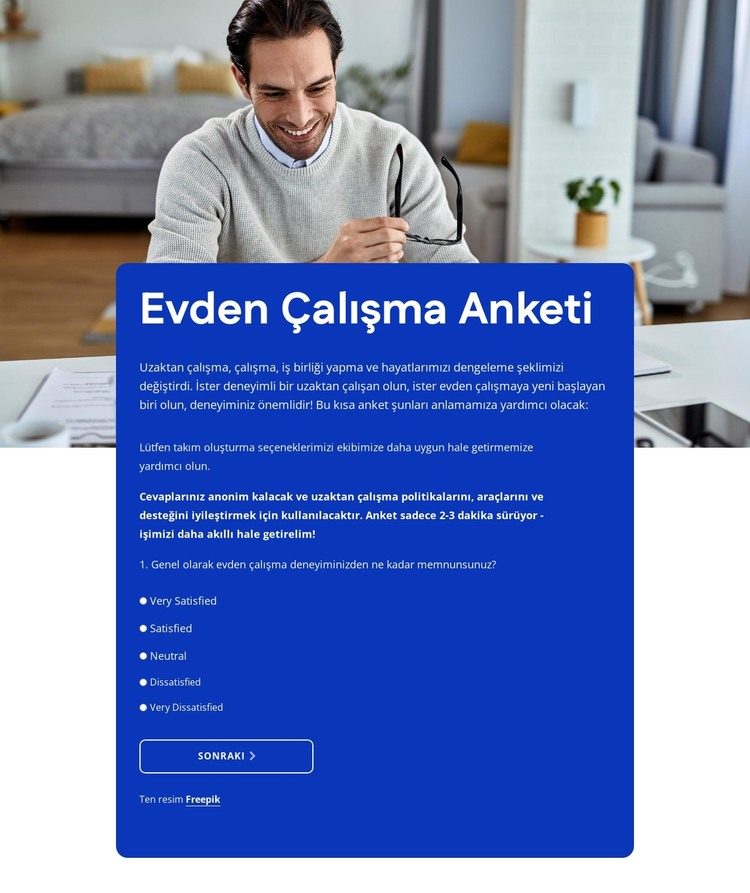 Work from home survey HTML Şablonu