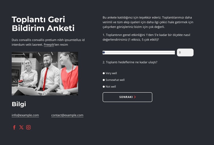 Meeting feedback survey HTML Şablonu