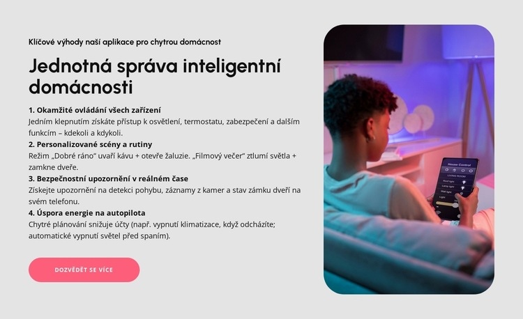 Správa chytré domácnosti Šablona webové stránky