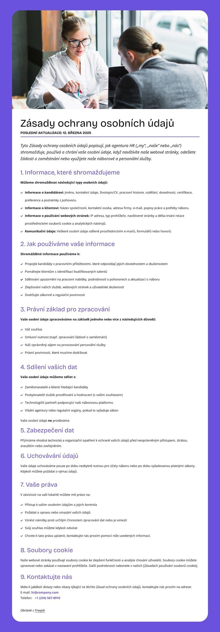 Jak používáme vaše informace Šablona HTML