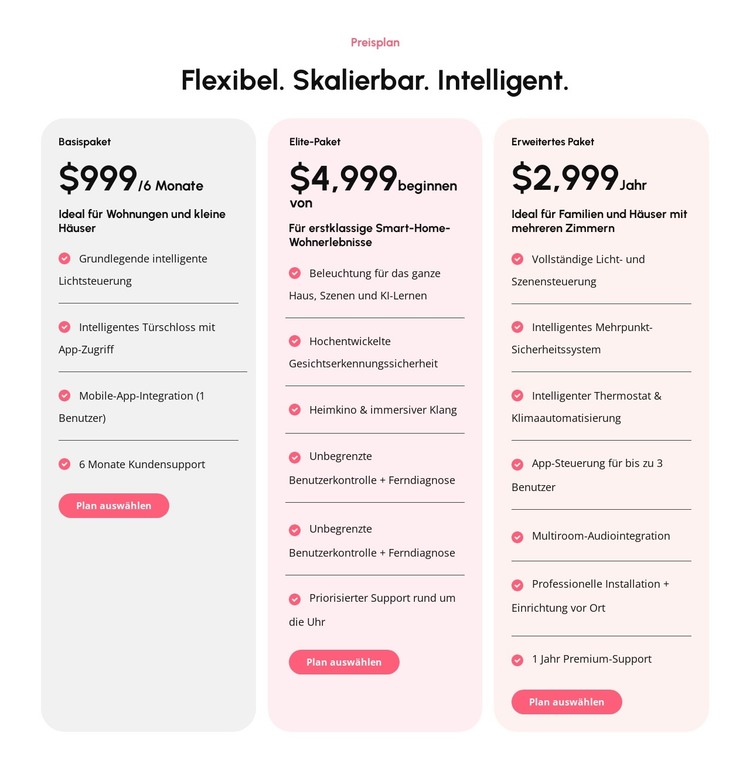 Skalierbare Preispläne HTML-Vorlage