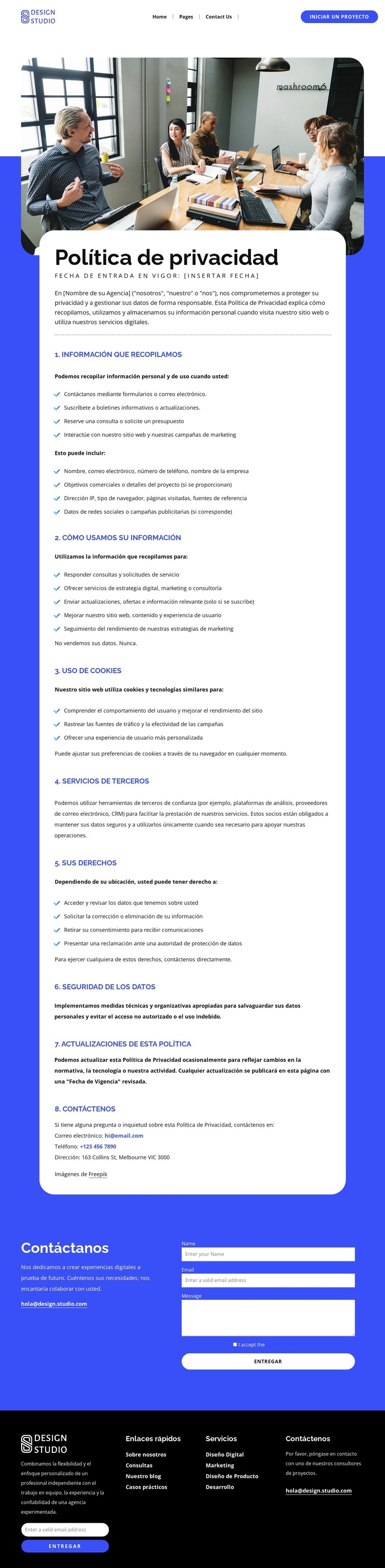 Política de protección de datos y privacidad Plantilla HTML