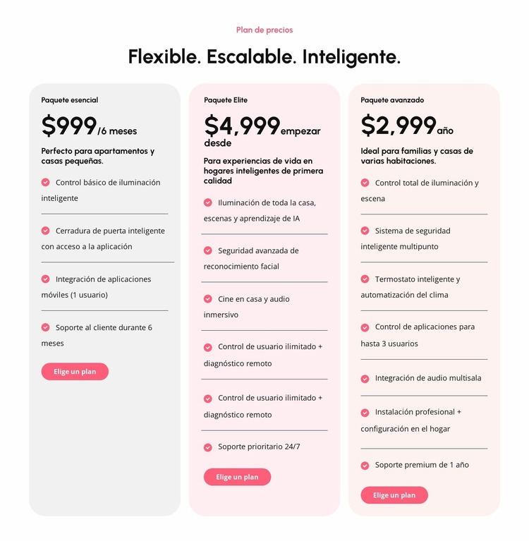 Planes de precios escalables Plantilla Joomla