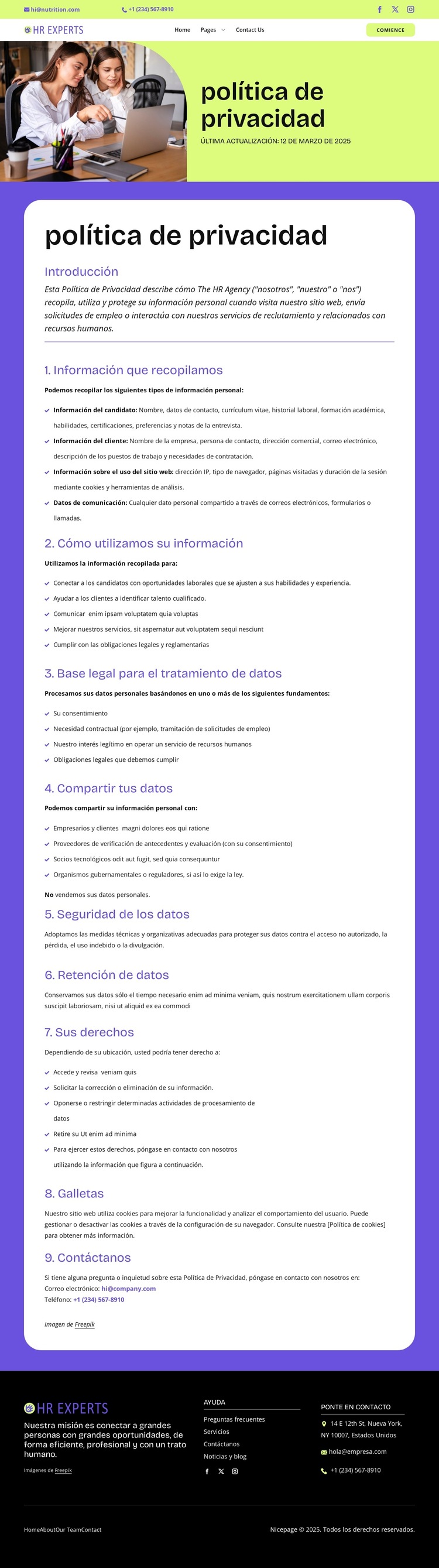 Privacidad que funciona para usted Plantilla de sitio web