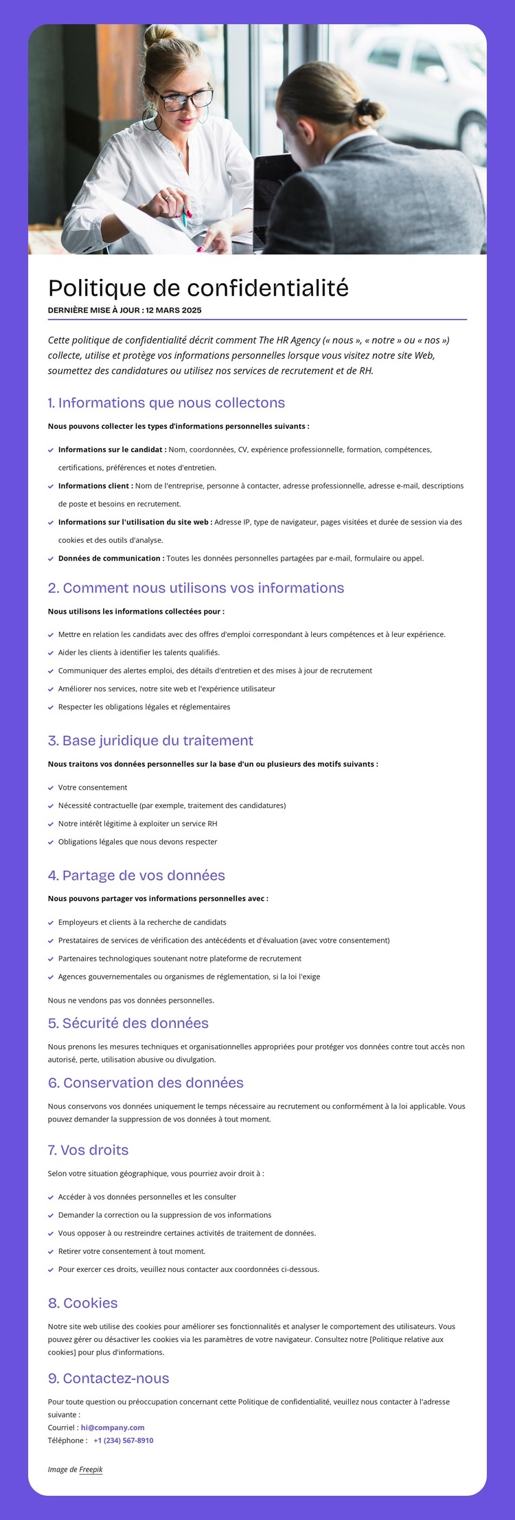 Comment nous utilisons vos informations Modèle HTML