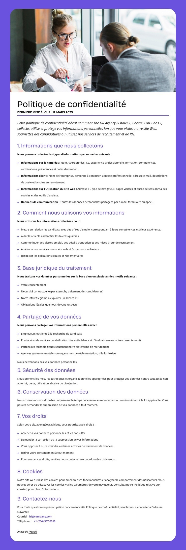 Comment nous utilisons vos informations Modèle