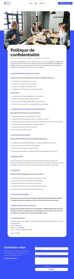Politique de protection des données et de confidentialité Modèles d'une page
