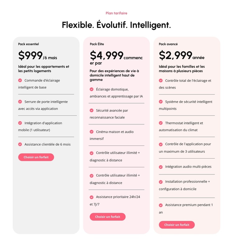 Plans tarifaires évolutifs Thème WordPress