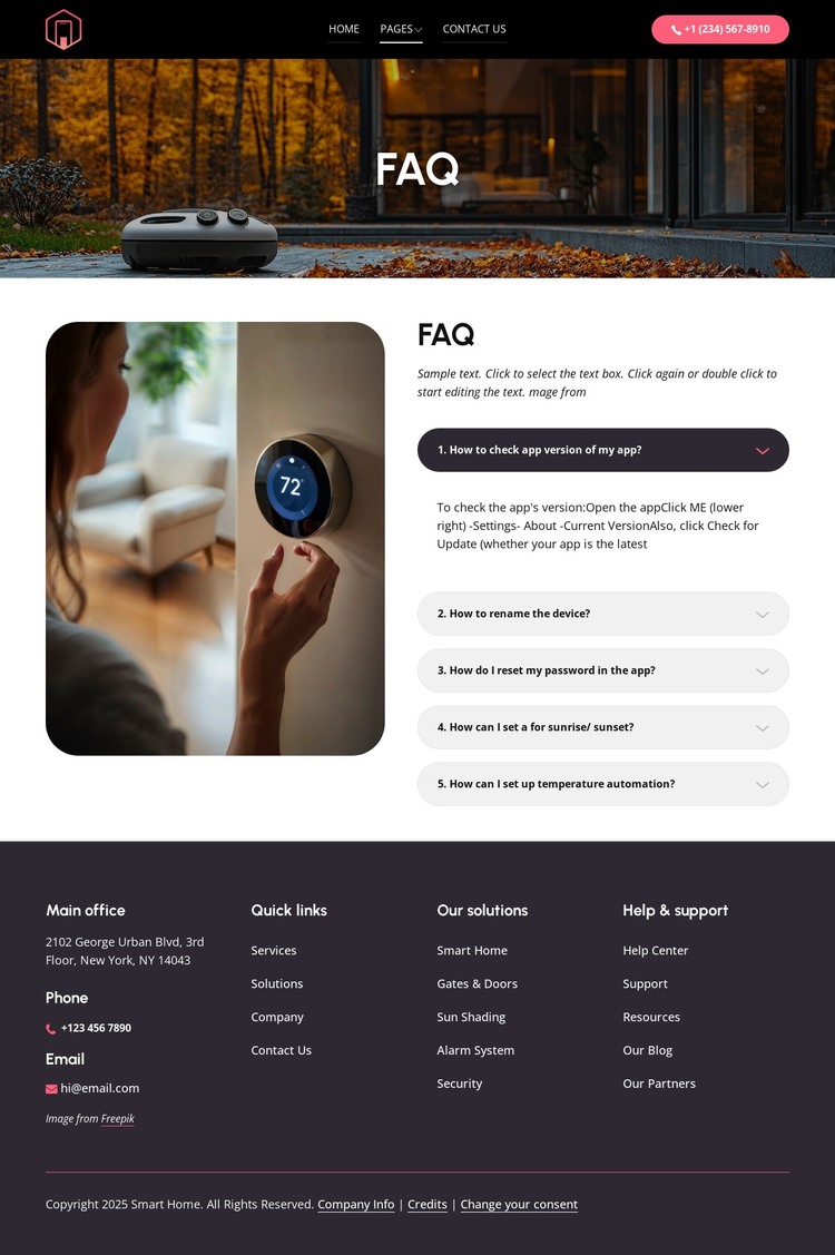 Smart home app faq HTML Template