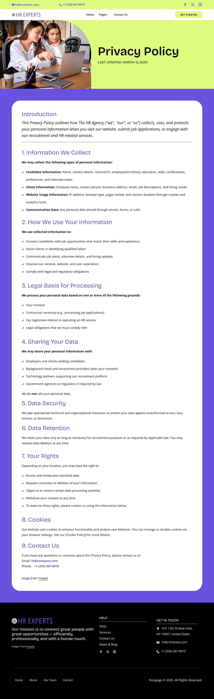 Privacy that works for you HTML Template