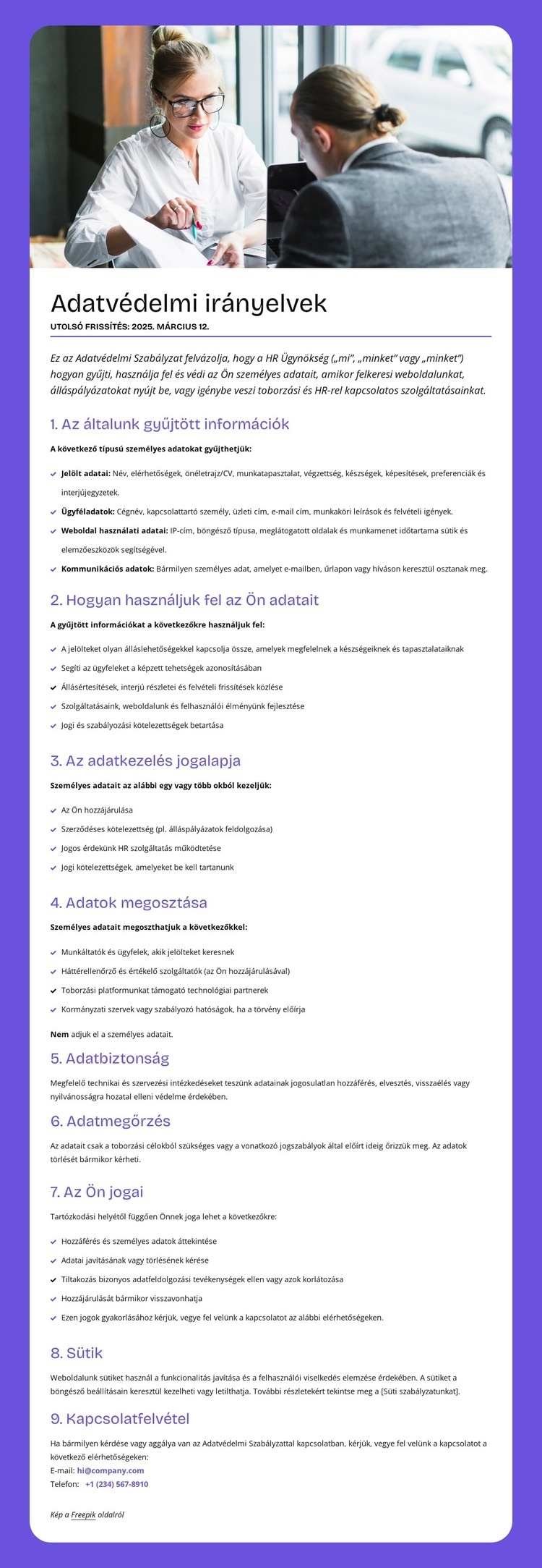 Hogyan használjuk fel az Ön adatait Weboldal tervezés