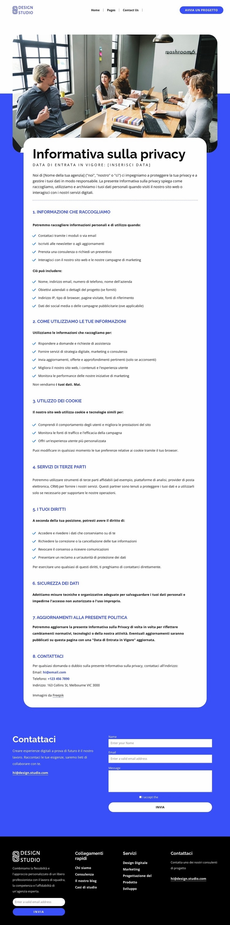 Informativa sulla protezione dei dati e sulla privacy Progettazione di siti web