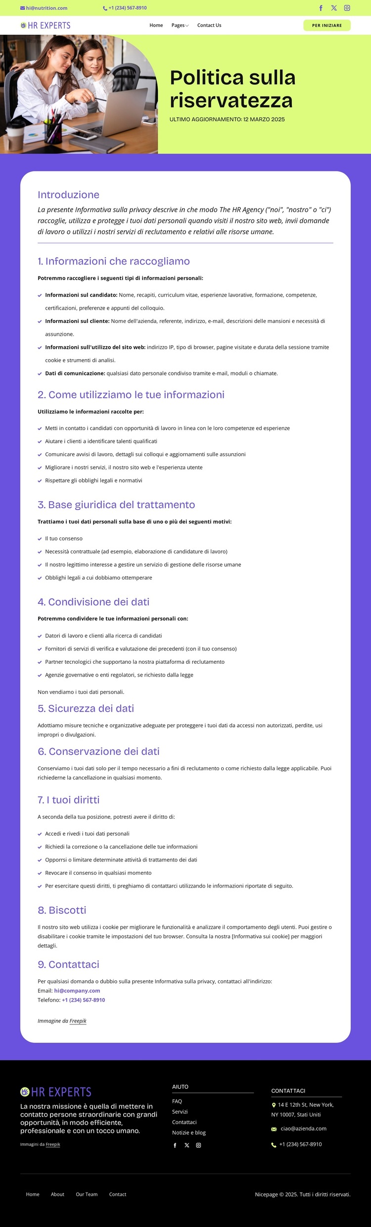 La privacy che fa per te Modello di sito Web