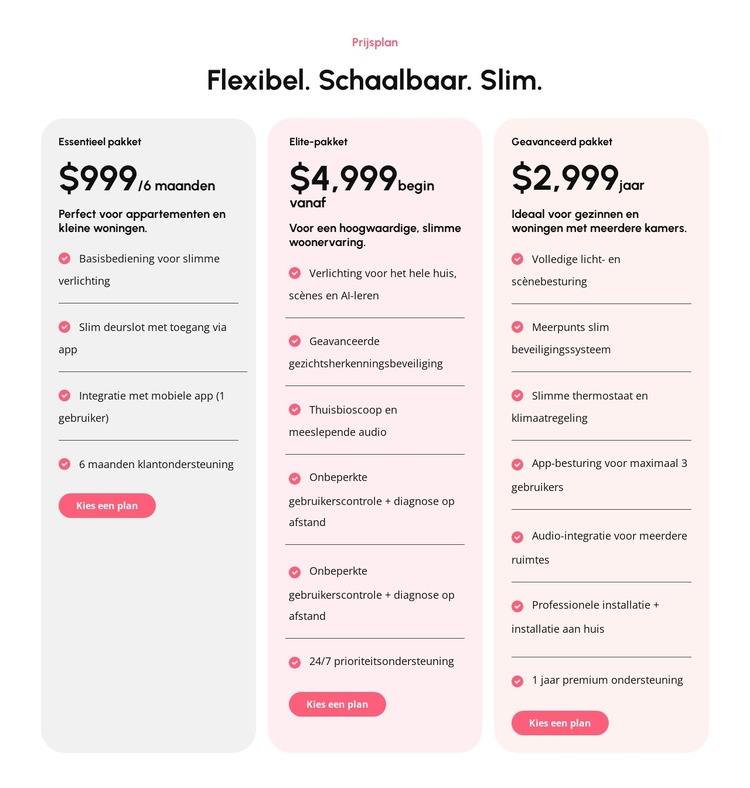 Schaalbare prijsplannen Website sjabloon